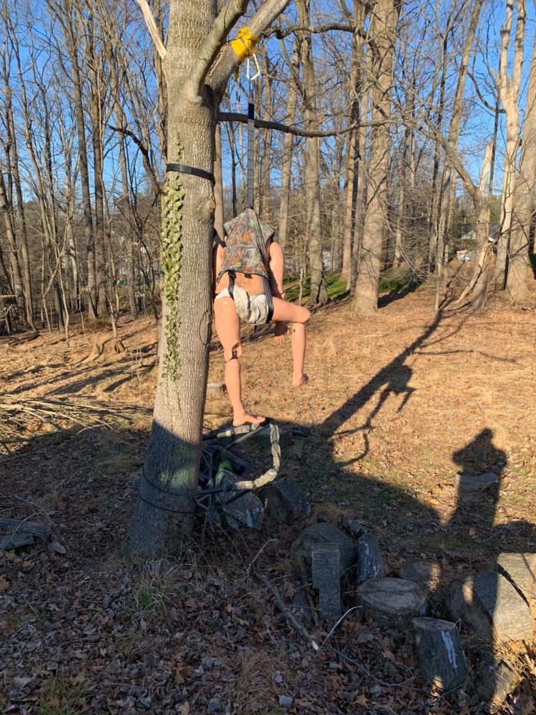 Dummy dangles from tree stand